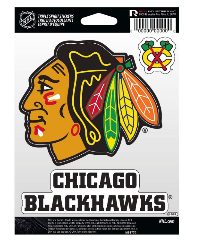 NHL Chicago Blackhawks Team Stickers Triple