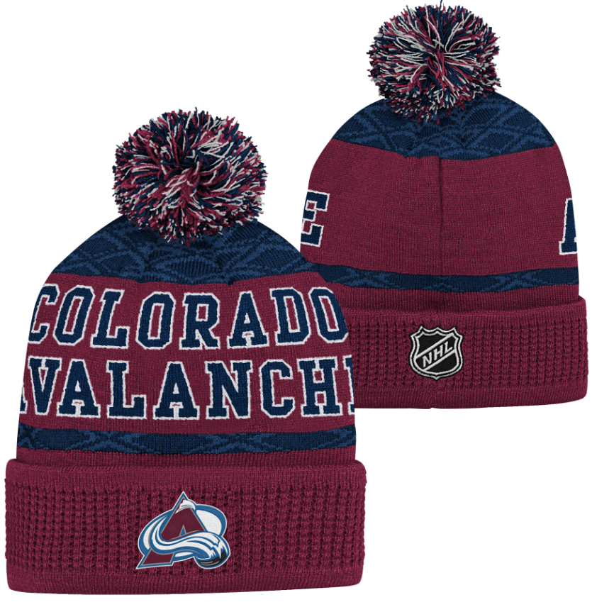 Kinder NHL Colorado Avalanche Beanie Puck Pattern PomPom