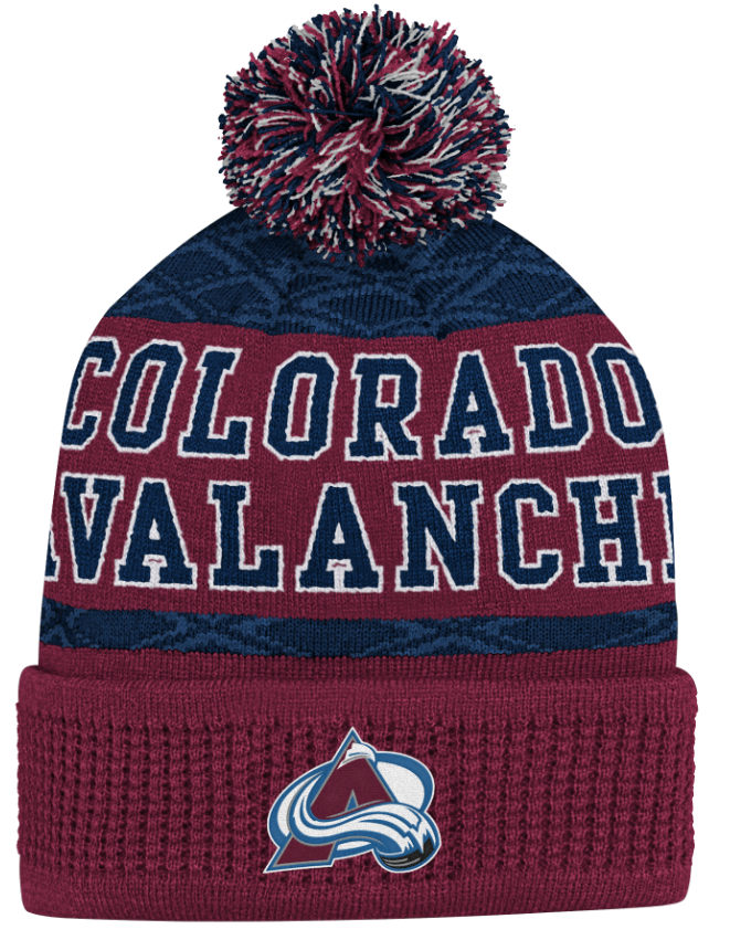 Kinder NHL Colorado Avalanche Beanie Puck Pattern PomPom