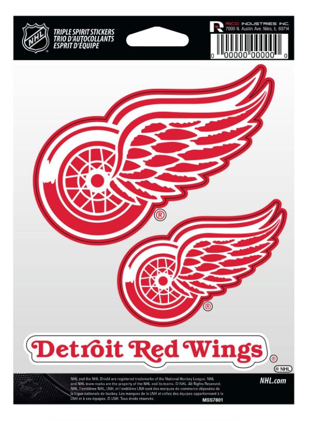 NHL Detroit Red Wings Team Stickers Triple