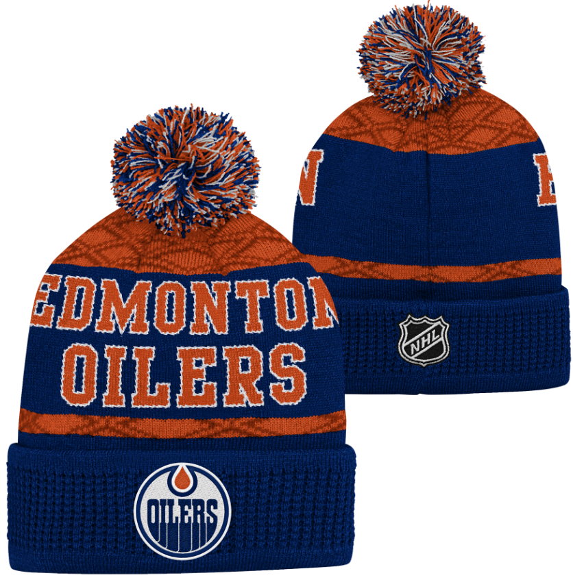 Kinder NHL Edmonton Oilers Beanie Puck Pattern PomPom