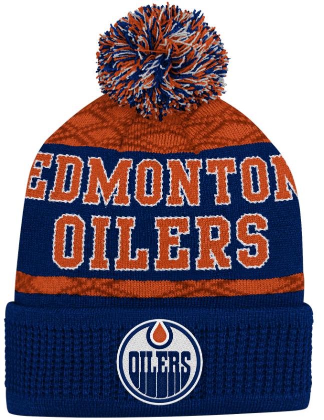Kinder NHL Edmonton Oilers Beanie Puck Pattern PomPom