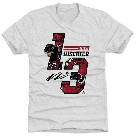 NHL Nico Hischier - New Jersey Devils - T-Shirt Offset - Ash (Light Grey)