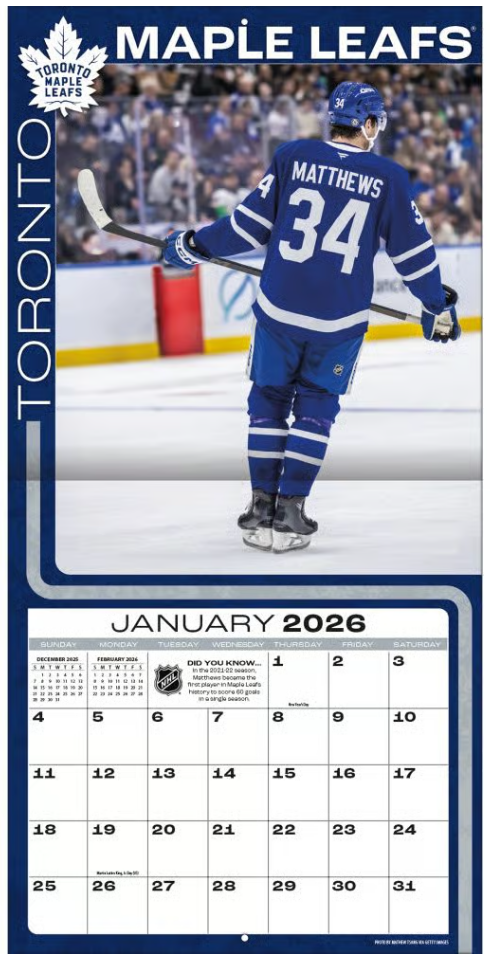 NHL Matthews 34 - Toronto Maple Leafs Kalender 2026