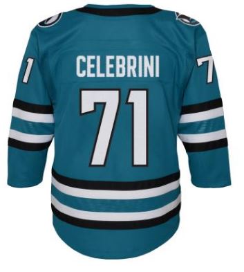 Kinder NHL Celebrini 71 - San Jose Sharks Replica Premier Jersey Home