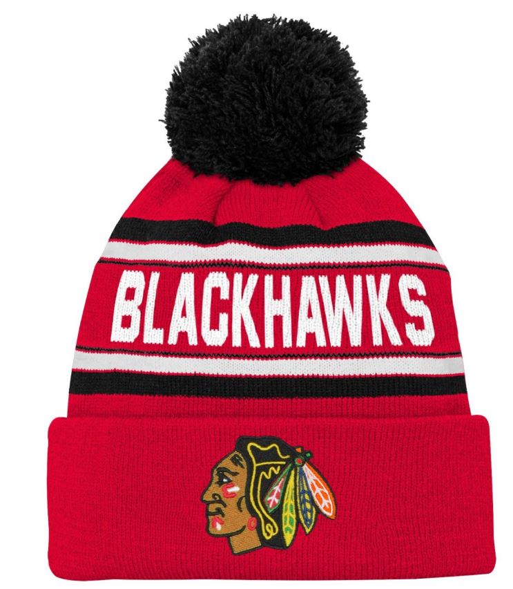 Kinder NHL Chicago Blackhawks Beanie Jacquard Wordmark PomPom