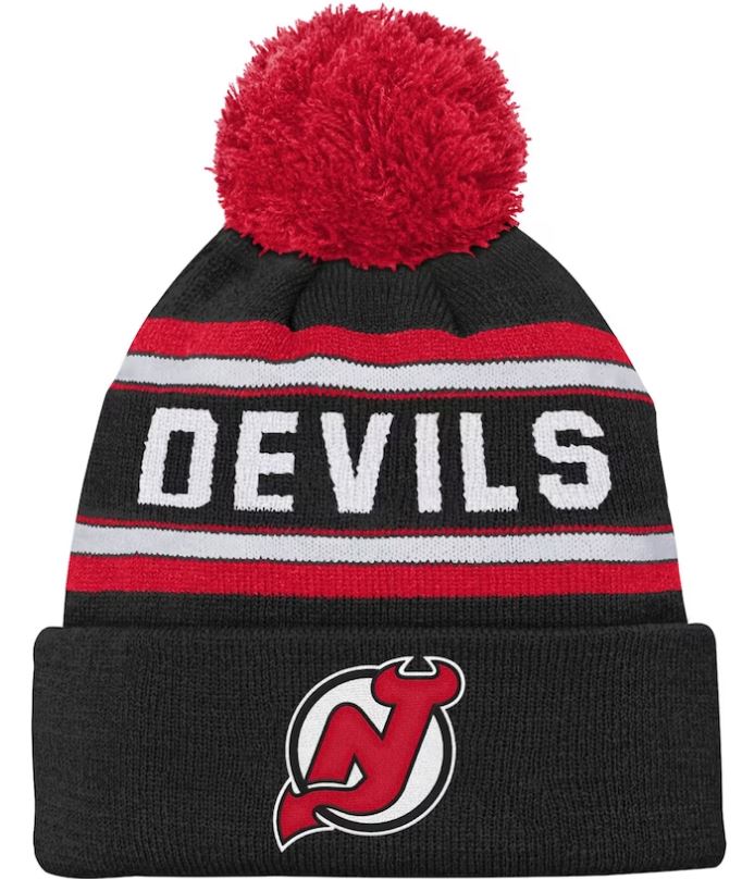 Kinder NHL New Jersey Devils Beanie Jacquard Wordmark PomPom
