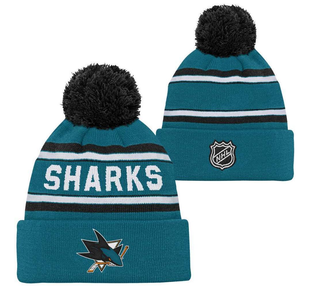 Kinder NHL San Jose Sharks Beanie Jacquard Wordmark PomPom