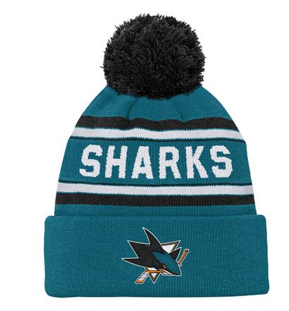 Kinder NHL San Jose Sharks Beanie Jacquard Wordmark PomPom