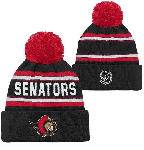 Bonnet Jacquard avec pompon et inscription « Chicago Blackhawks » de la LNH pour enfant