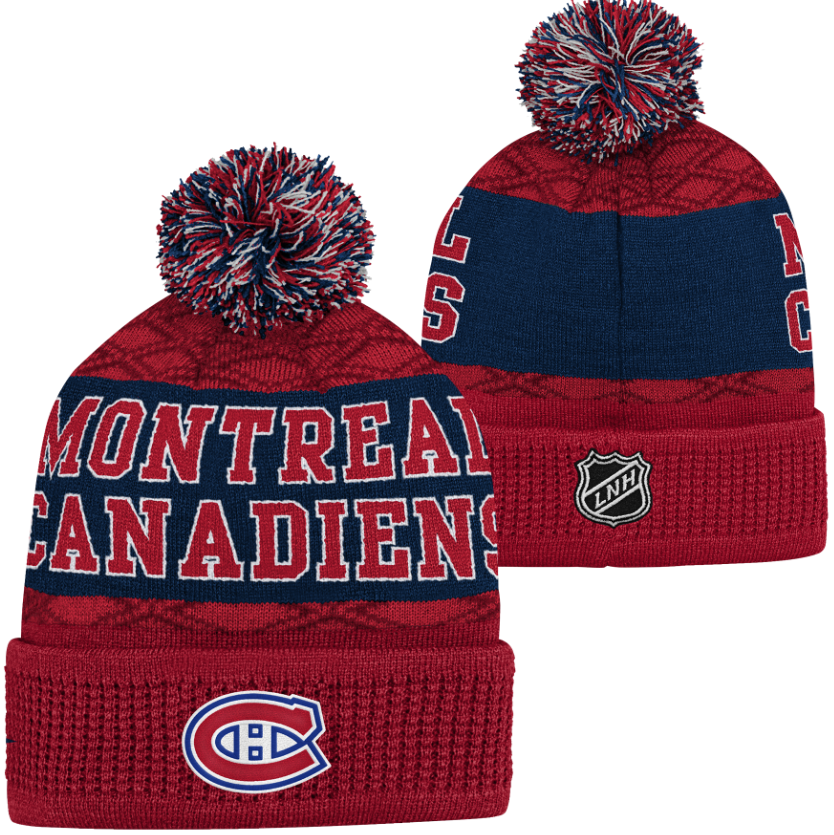 Kinder NHL Montreal Canadiens Beanie Puck Pattern PomPom