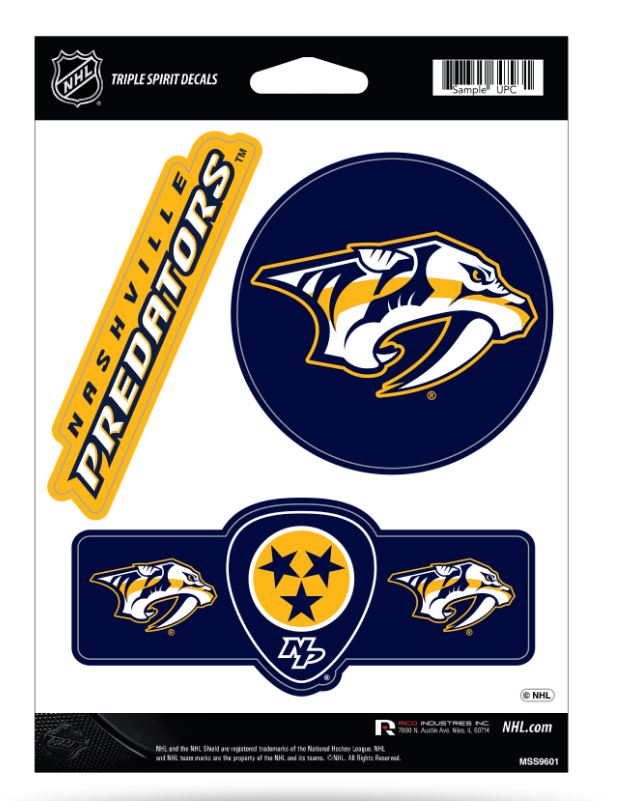 NHL Nashville Predators Team Stickers Triple