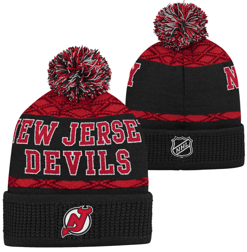 Kinder NHL New Jersey Devils Beanie Puck Pattern PomPom