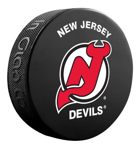 NHL New Jersey Devils Script Logo Puck