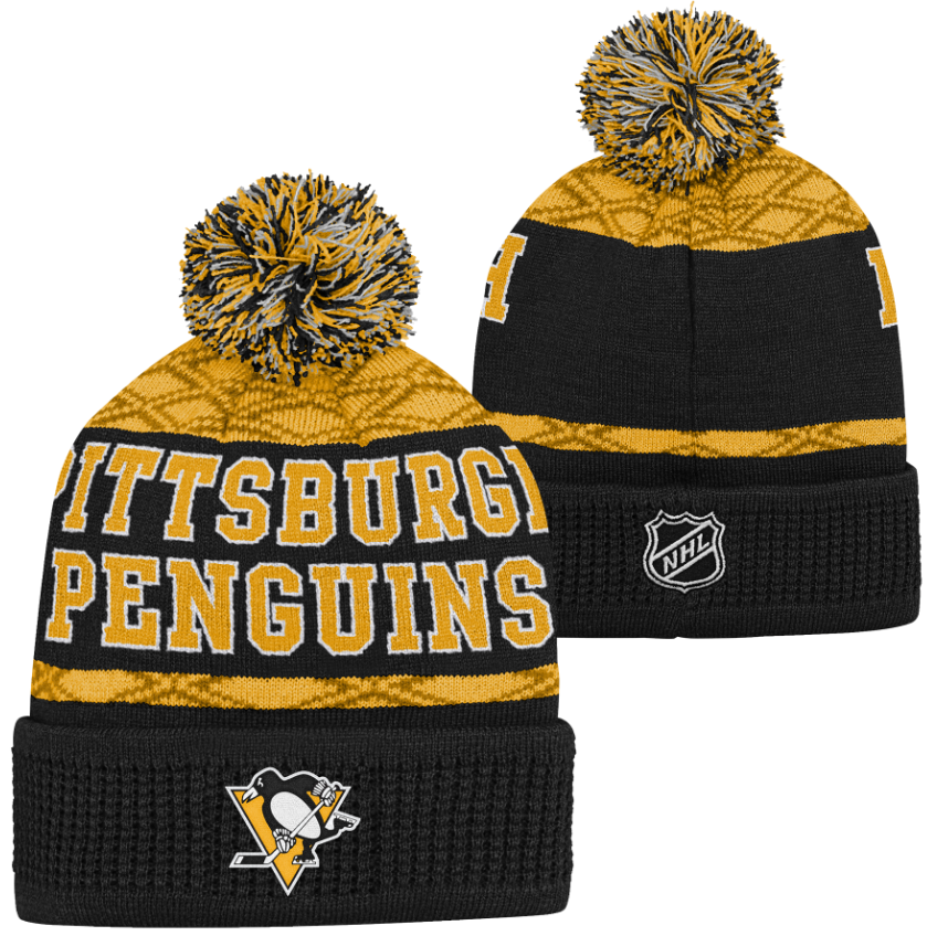 Kinder NHL Pittsburgh Penguins Beanie Puck Pattern PomPom