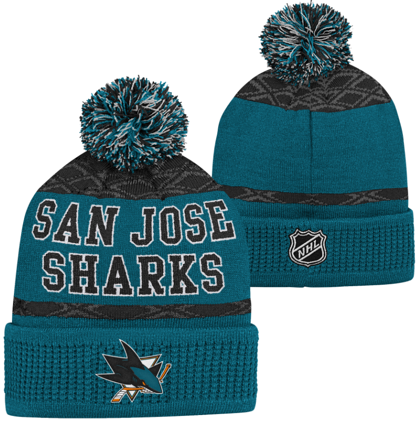 Kinder NHL San Jose Sharks Beanie Puck Pattern PomPom