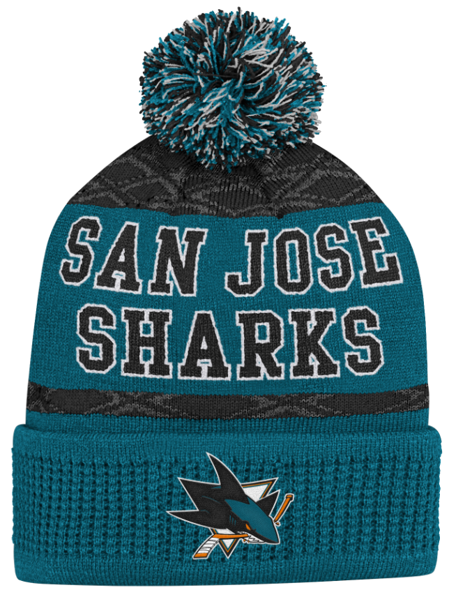 Kinder NHL San Jose Sharks Beanie Puck Pattern PomPom
