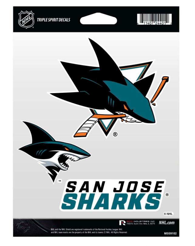 NHL San Jose Sharks Team Stickers Triple