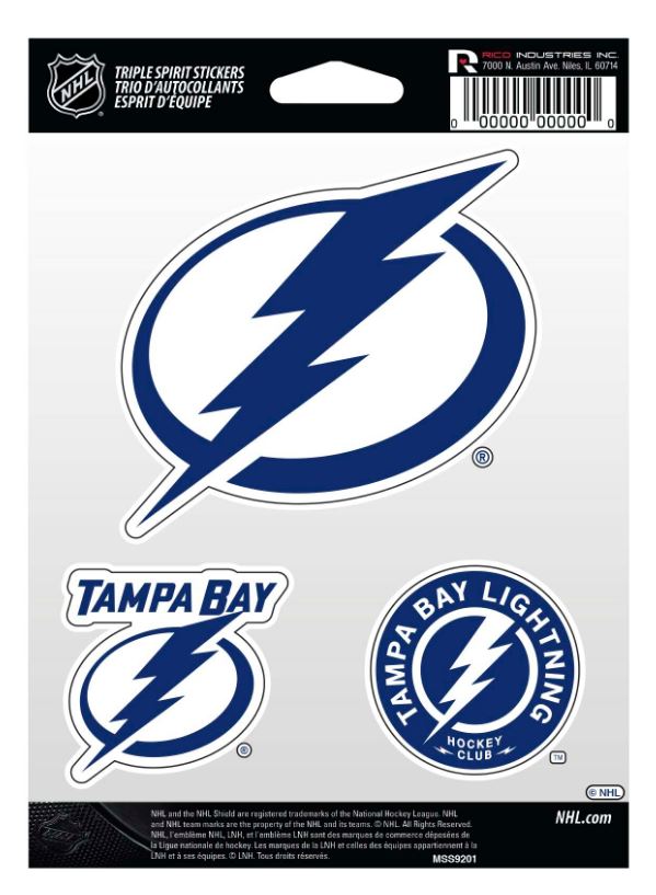 NHL Tampa Bay Lightning Team Stickers Triple