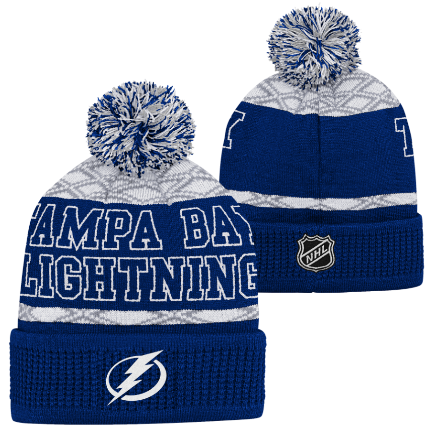 Kinder NHLTampa Lightning Beanie Puck Pattern PomPom