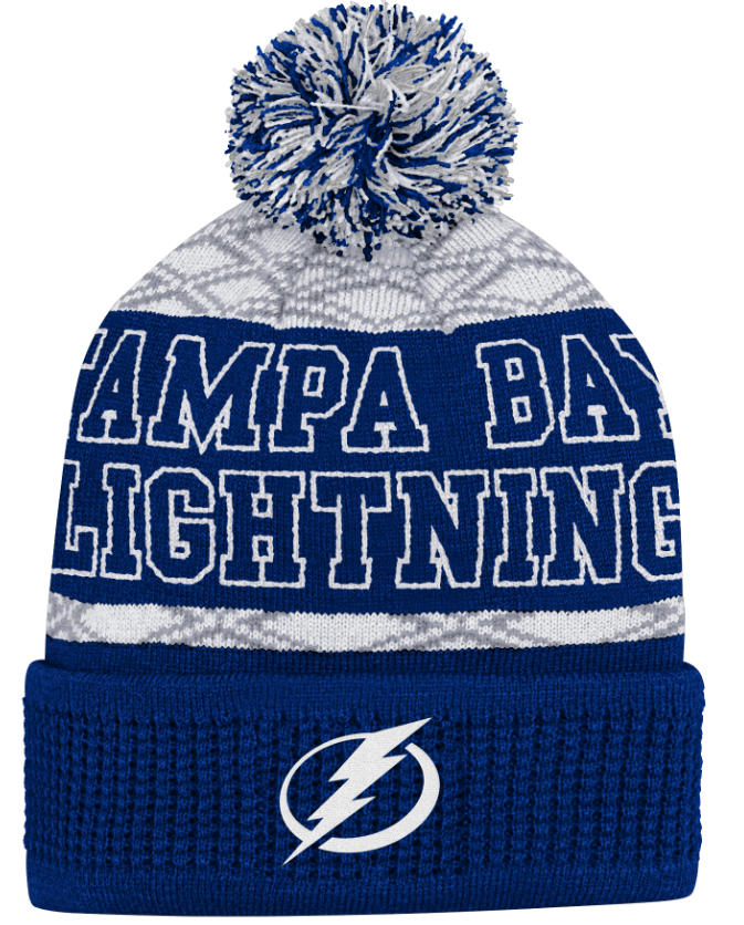 Kinder NHLTampa Lightning Beanie Puck Pattern PomPom