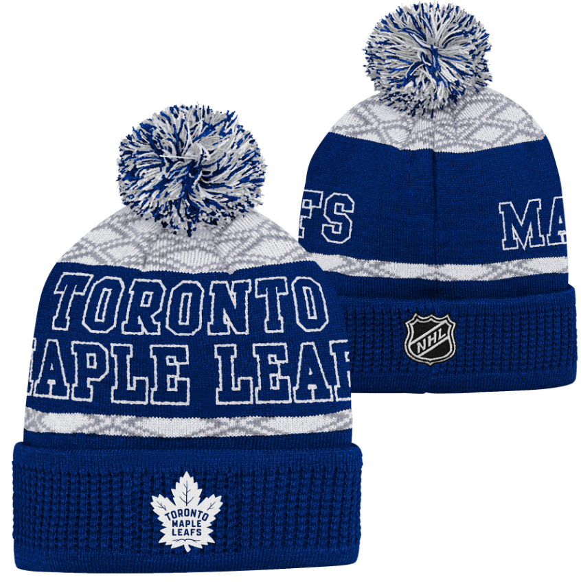 Kinder NHL Toronto Maple Leafs Beanie Puck Pattern PomPom