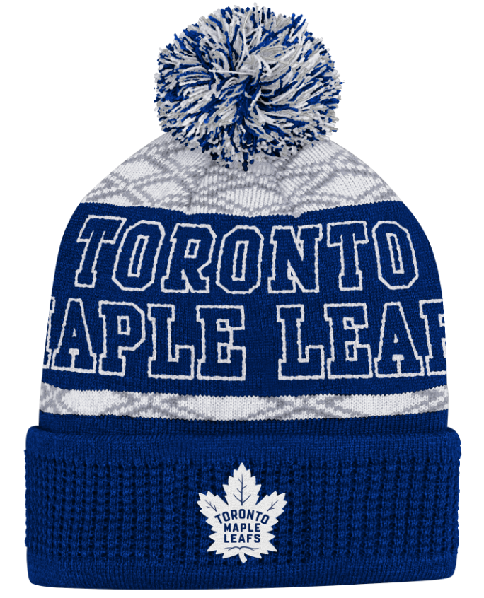 Kinder NHL Toronto Maple Leafs Beanie Puck Pattern PomPom