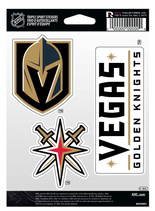 NHL Vegas Golden Knights Team Stickers Triple