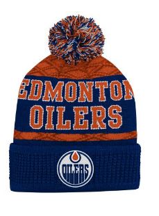 Kinder NHL Edmonton Oilers Beanie Puck Pattern PomPom (Boy Size)