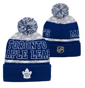 Kinder NHL Toronto Maple Leafs Beanie Puck Pattern PomPom
