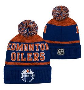 Kinder NHL Edmonton Oilers Beanie Puck Pattern PomPom (Boy Size)