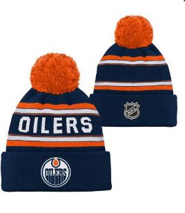 Kinder NHL Edmonton Oilers Beanie Jacquard Wordmark PomPom
