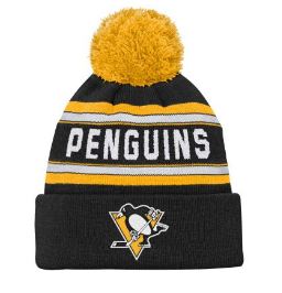 Kinder NHL Pittsburgh Penguins Beanie Jacquard Wordmark Logo Color PomPom